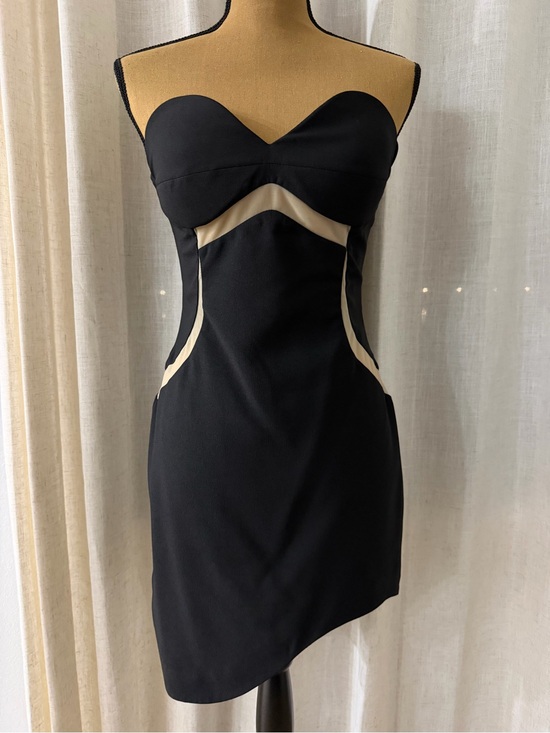 Three Floor Dresses & Skirts - Three Floor Strapless Mini Dress in Black with Mesh See Thru Trim